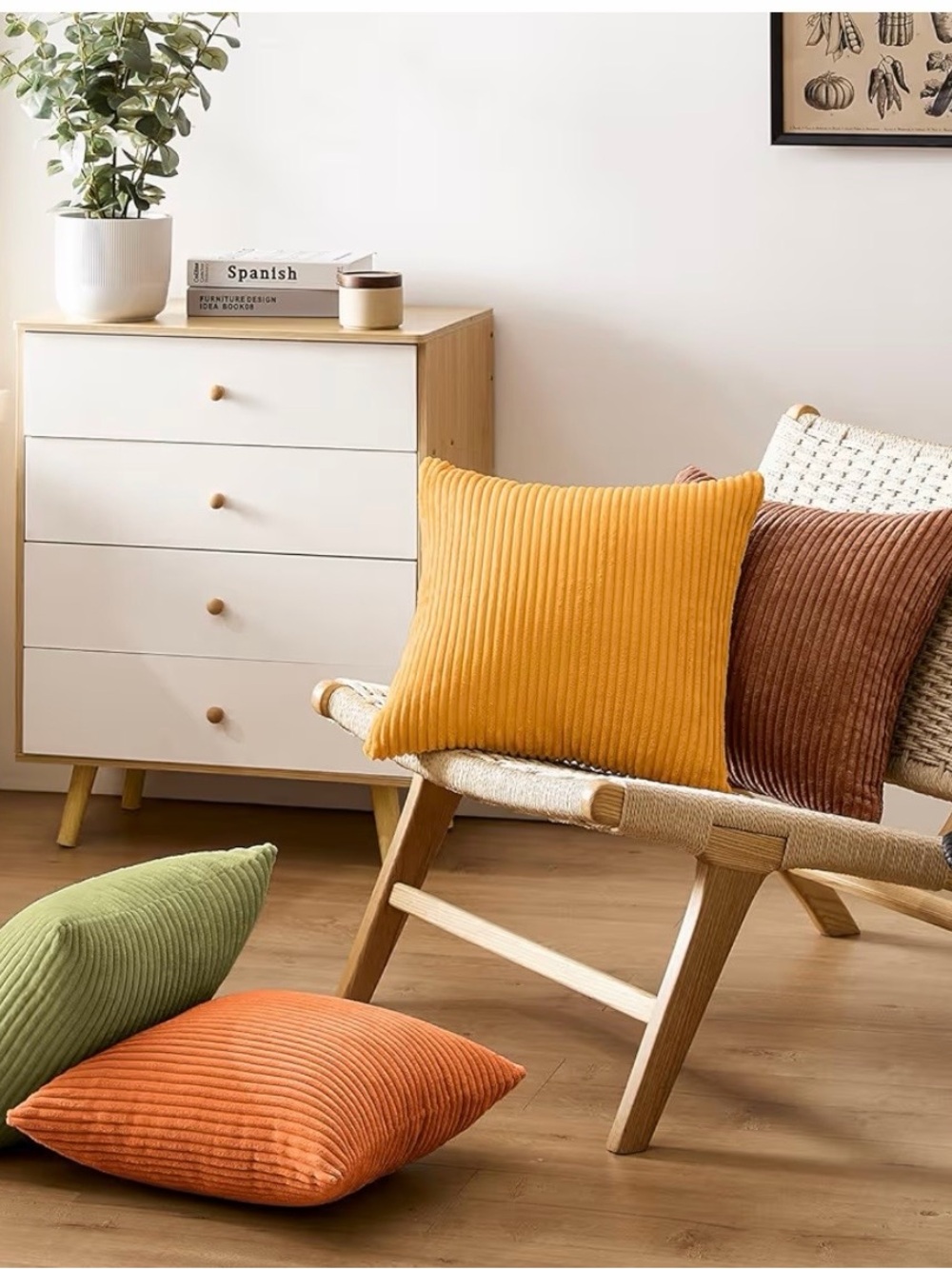Corduroy Throw Pillow Covers - Mustard, Rust, Olive, Brown